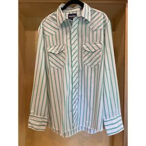 Wrangler green and white striped western shirt large
